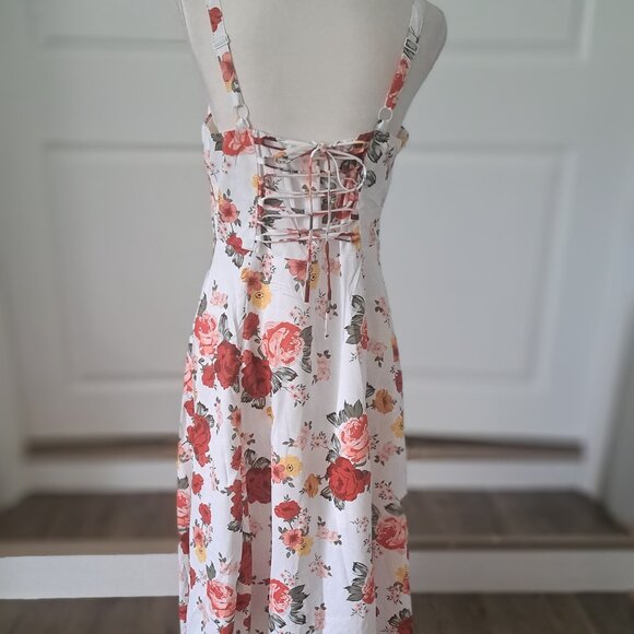 AGYMNX Floral Strap a-line sundress cami midi tie up front lace up back L NWT - Picture 5 of 11